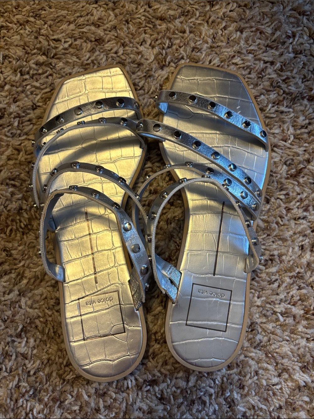 Dolce Vita Metallic Silver Studded Multi-Strap Sandals